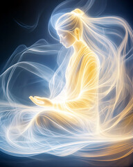 Poster - Luminous Bodhisattva Enveloped in Ethereal Golden Smoke and Light