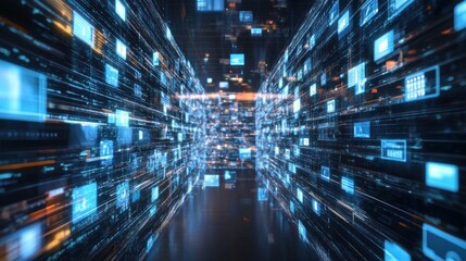Poster - Digital Data Stream Corridor Abstract Visualization