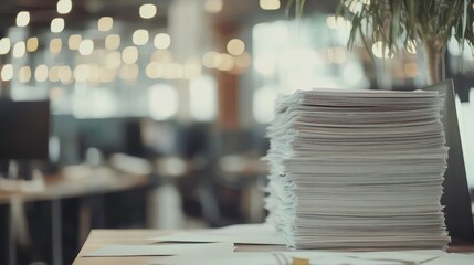 Poster - High stack of papers on desk in busy office.