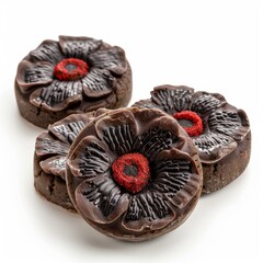 Poster - Chocolate flower biscuits with red sugar sprinkles isolated on white background