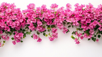 Wall Mural - Vibrant pink bougainvillea flowers blooming against a white wall