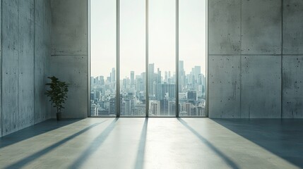 Poster - Modern empty office with panoramic city view.