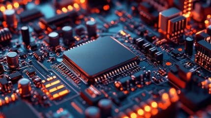 Poster - Closeup of a microchip on a circuit board