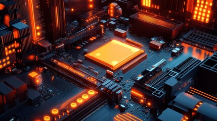 Poster - Illuminated Computer Motherboard Central Processing Unit