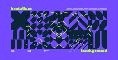 Leinwandbilder - Brutalism abstract vector purple background with Postmodern geometric graphic shapes in Y2K aesthetics, trendy colorful modernism artwork, various brutal form and line elements, poster and banner
