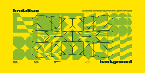 Wall Mural - Brutalism abstract vector yellow background with Postmodern geometric graphic shapes in Y2K aesthetics, trendy colorful modernism artwork, various brutal form and line elements, poster and banner