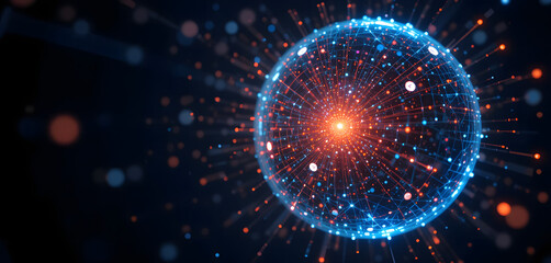 Wall Mural - digital data sphere with glowing particles in dark space