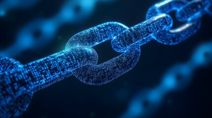 Poster - Abstract Digital Chain Link Technology Data Network Secure Blockchain Binary Code System Futuristic Blue Glowing Elegant Modern Design Background Illustration  