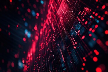 Fototapete - Digital abstract art displaying vibrant red and blue data patterns in a futuristic setting