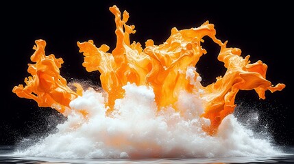 Poster - Vibrant Orange Splash with White Foam Against a Black Background Showcasing Dynamic Movement and Energy in a Stunning Liquid Art Display