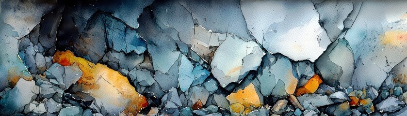 Poster - Abstract Expression of Cracked Stone Surface with Rich Blue and Warm Orange Tones for Artistic Inspiration and Design Use