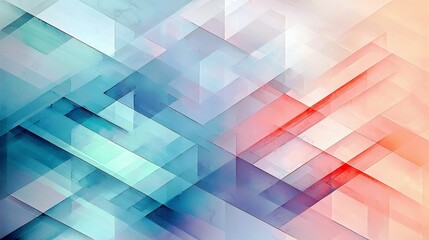 Poster - Abstract geometric design with layered transparent shapes in soft blue and coral tones creating a modern artistic background for creative projects