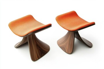 Two Orange and Walnut Stools