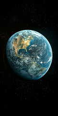 A close up of the Earth with the North Pole in the center. The image is black and white