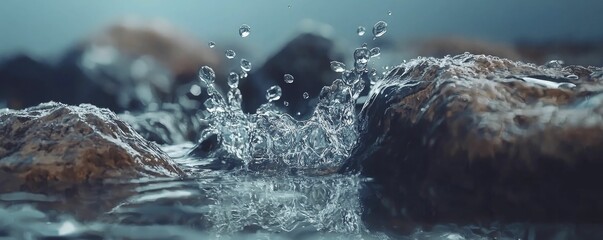 Sticker - A dynamic close-up of ocean waves crashing onto rocks, with water droplets frozen in mid-air.