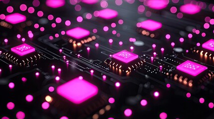 Poster - Illuminated Microchips on a Futuristic Circuit Board