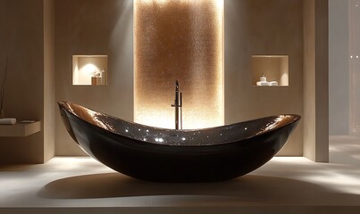 Poster - Designer Bathtub and Stylish Shower Head Creating a Trendy Bathroom Oasis