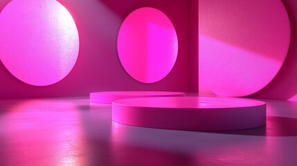 Poster - Pink minimalist product display podiums in a studio.