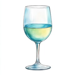 Watercolours, white wine glass, isolated on white background. Generative AI