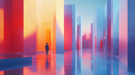 Poster - Digital design landscape with vibrant colors and abstract architecture. Generative AI