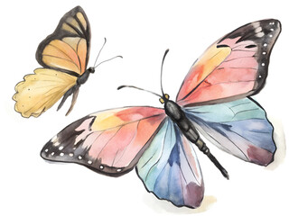 Colorful butterflies in flight showcasing intricate patterns and vibrant colors in a serene natural setting