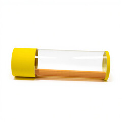 Wall Mural - A cylindrical pencil case in vibrant yellow with no designs, isolated on a white background.