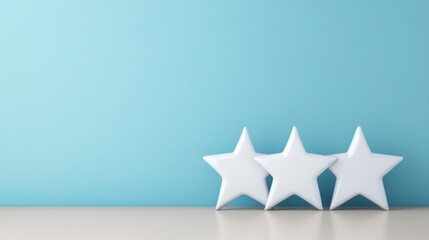 Wall Mural - Three White Stars on a Simple Light Blue Background for Creative Display or Decorative Purposes