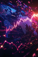Poster - Abstract digital financial chart with vibrant blue and red light effects