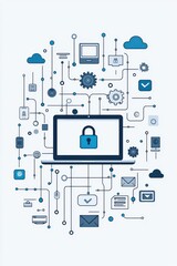 Poster - Flat  illustration of cloud computing security connections