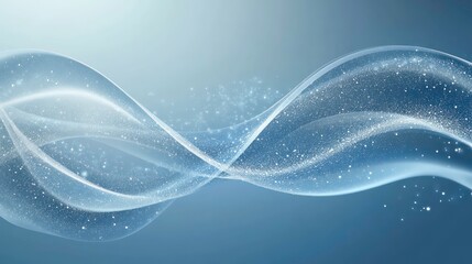 Poster - Abstract blue wave with sparkling particles, elegant and flowing design.
