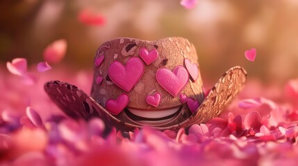 Poster - Happy cowboy hat with hearts surrounded by pink petals.
