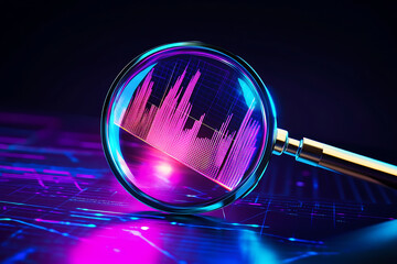 Poster - A magnifying glass over a digital waveform, symbolizing data analysis and technology.