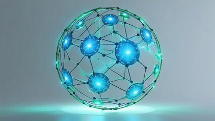 Poster - glowing sphere of interconnected digital nodes symbolizes virtual asset ecosystem, showcasing innova