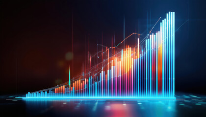 Poster - dynamic bar chart with fluctuating values symbolizing risk in virtual assets, showcasing vibrant colors and modern design