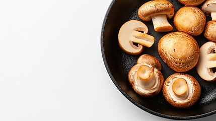 Poster - Neatly Arranged Sliced Mushrooms Create a Minimalist Culinary Display on a Simple Backdrop