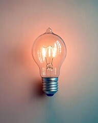 Poster - Glowing Light Bulb With a Blue Ribbon Creating a Serene Minimalist Aesthetic on a Pastel Backdrop