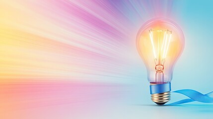 Poster - Glowing Light Bulb Wrapped in Blue Ribbon Creates a Minimalistic and Inspirational Atmosphere
