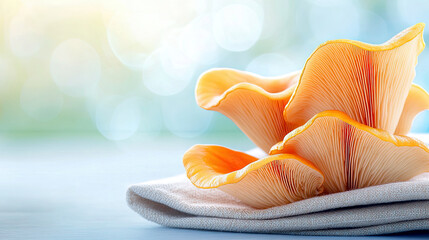 Aufkleber - Delicate Wild Mushrooms Showcasing Intricate Textures on a Serene Napkin