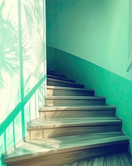 Poster - Stairs Rise Towards Serenity With Minimalist Design and Gentle Light Gradient in Inviting Space