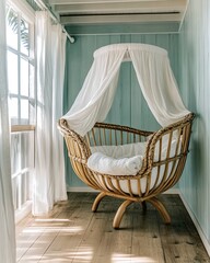 Poster - Embracing Serenity With a Minimalist Cradle Nestled in a Cozy Sunlit Room