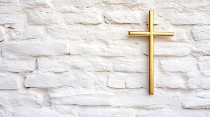 Poster - Gold Cross Radiating Light and Symbolizing Faith in a Minimalistic Setting