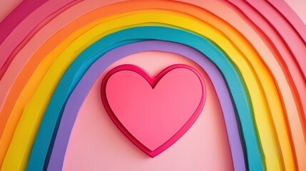 Poster - Pink heart nestled within a vibrant rainbow arch.