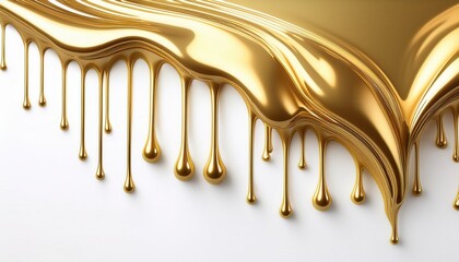 Poster - Golden Liquid Dripping Elegantly on White Surface