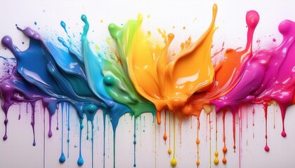 Poster - Vibrant Liquid Paint Drips Creating Colorful Art