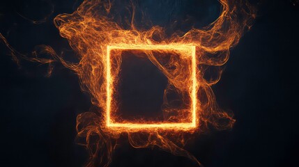 Poster - Fiery square frame, abstract fire design, burning border.