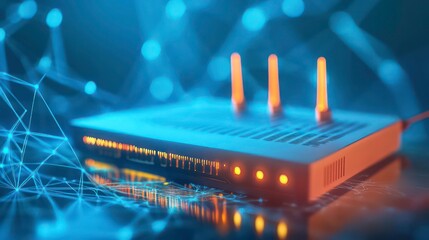 Aufkleber - Wireless router emitting signal, glowing lights, network connection.