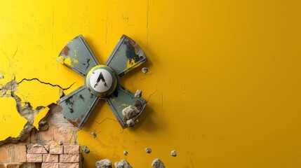 Poster - Wall with a round clock displaying time in a minimalist interior setting