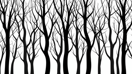 Wall Mural - A silhouette of bare trees against a white background, creating a stark contrast and an artistic, minimalist appearance.
