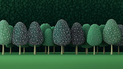 Wall Mural - a vibrant illustration of stylized trees in varying shades of green, arranged in a row against a dar