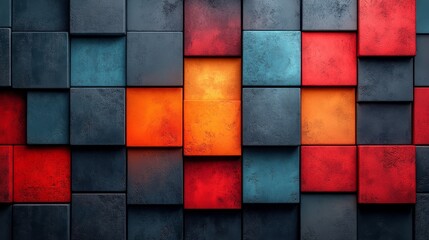 Wall Mural - A colorful wall made of blocks with a yellow square in the middle